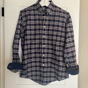 Brooks Brothers Regent Button Down Supima cotton Check plaid navy grey large